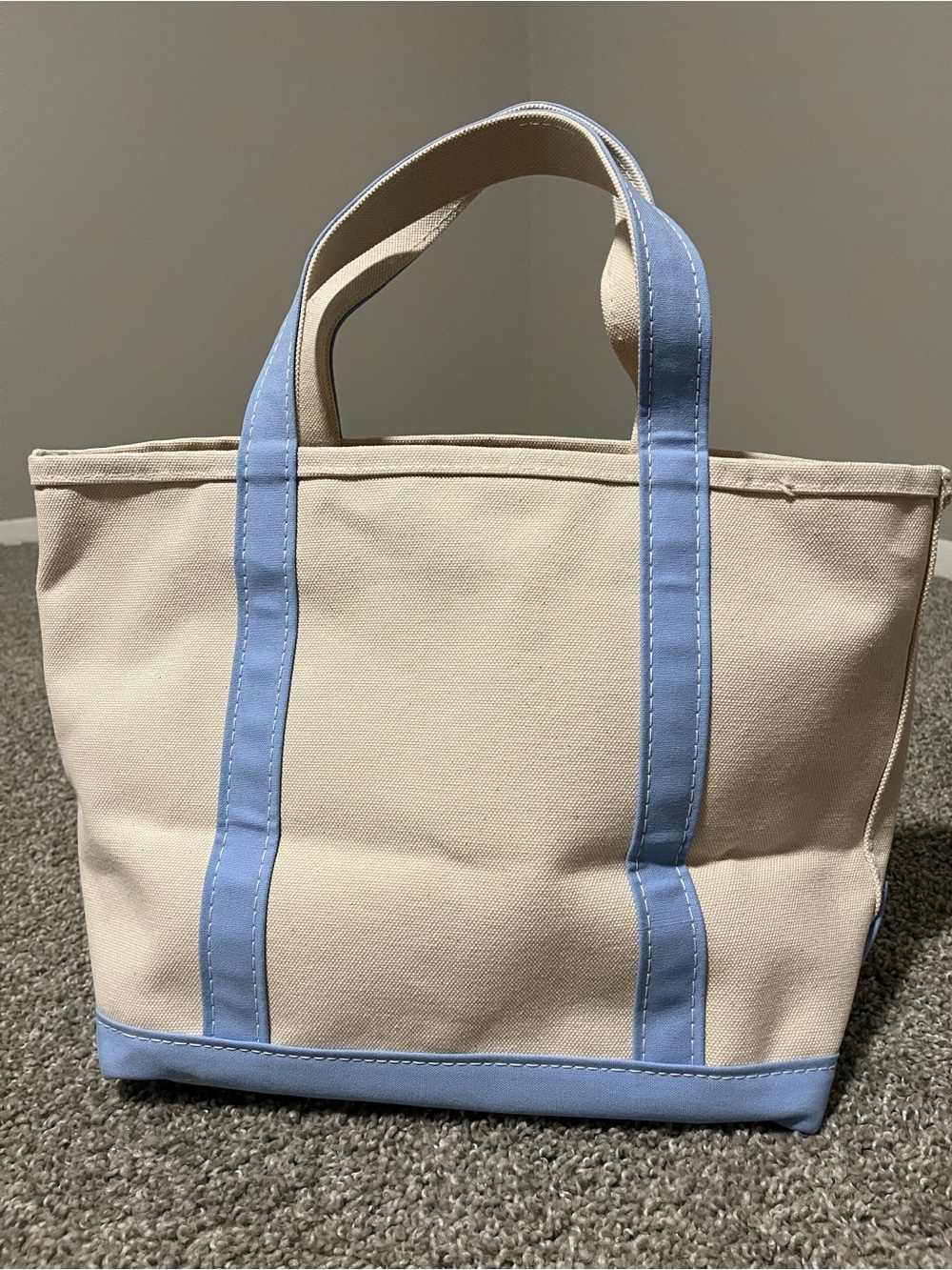 L L Bean Boat and Tote Canvas Tote with Light Blue Handles - Picture 3 of 13